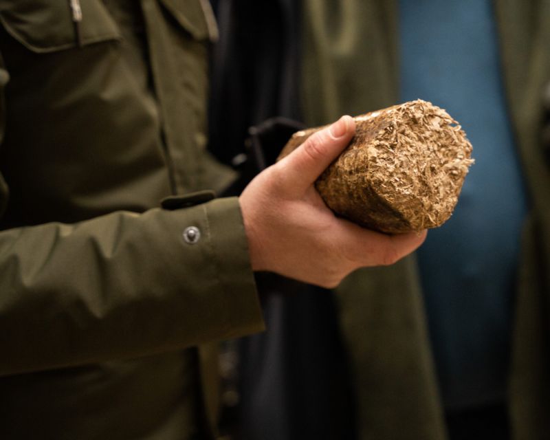 Image of a pack of WIllowWarm Briquettes with a burning fire in the background