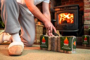 Opening up a bale of WillowWarm briquettes