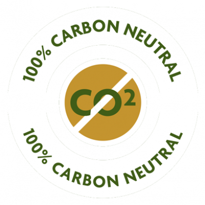 WillowWarm circular badge with CO2 in the centre and the words 100% Carbon Neutral